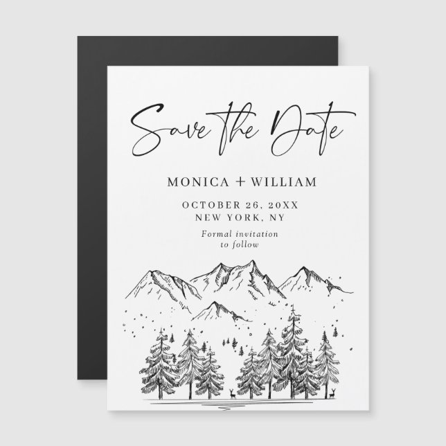 Hand Drawn Forest Save the Date Magnetic Card (Front/Back)