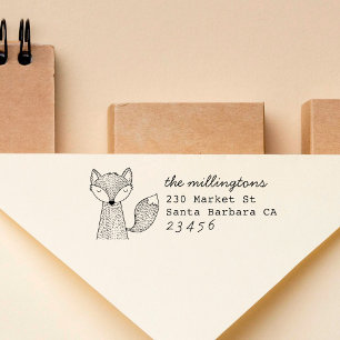Hand-drawn Fox Family Name Script Return Address Rubber Stamp