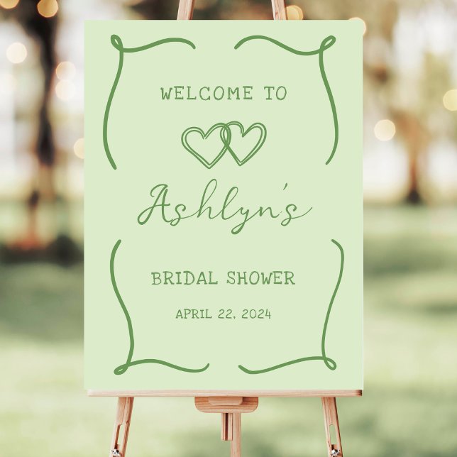 Hand Drawn Frame Green Bridal Shower Acrylic Sign (Creator Uploaded)