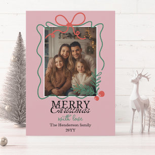 Hand-drawn frame modern pink Merry Christmas  Holiday Card
