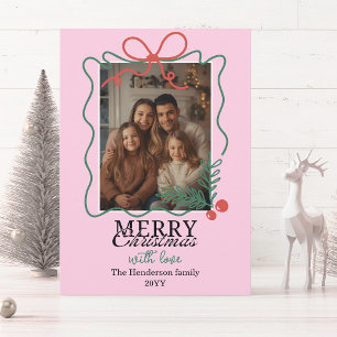 Hand-drawn frame modern pink Merry Christmas  Holiday Card