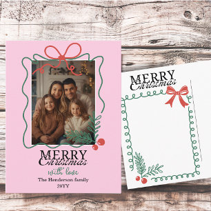 Hand-drawn frame modern pink Merry Christmas Holiday Postcard