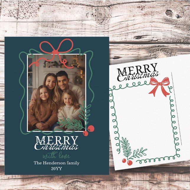 Hand-drawn frame modern teal blue Merry Christmas  Holiday Postcard (Creator Uploaded)