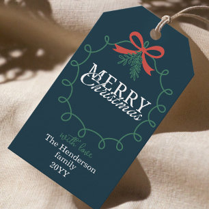 Hand-drawn frame teal blue Merry Christmas  Gift Tags