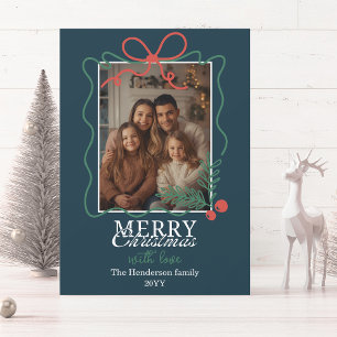 Hand-drawn frame teal blue Merry Christmas Holiday Card