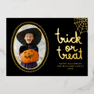Hand Drawn Frame Trick Or Treat Halloween Photo Fo Foil Holiday Card