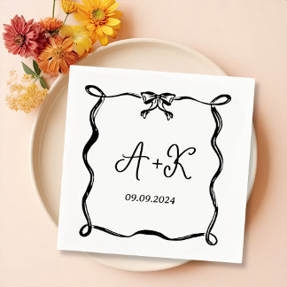 Hand Drawn French Black Wedding Monogram Napkin