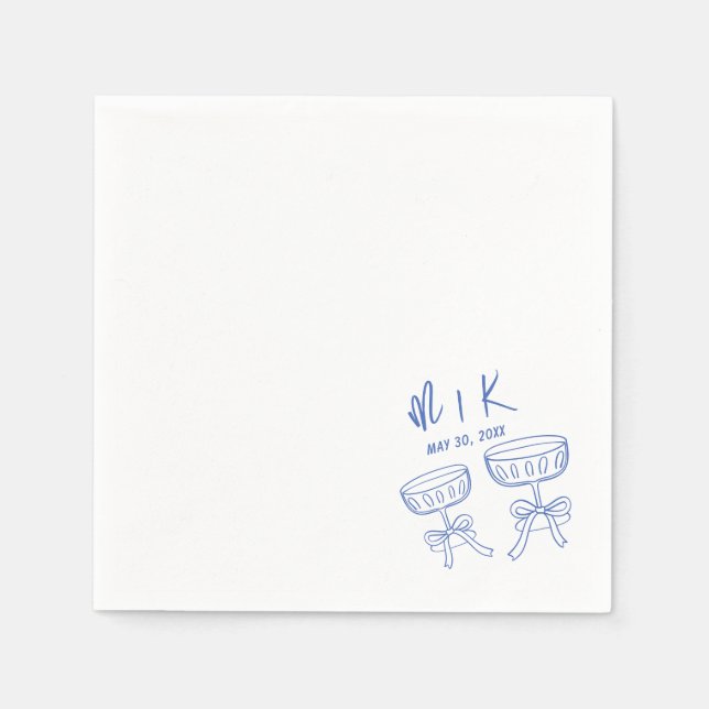 Hand Drawn French Blue Cocktail Wedding  Napkin (Front)