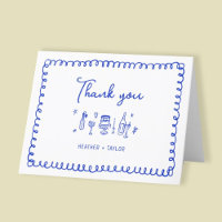 Hand Drawn French Blue Fun Whimsical Wedding