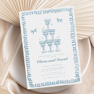 Hand Drawn French Blue Rehearsal Dinner Wedding Invitation