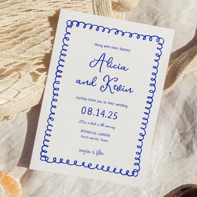 Hand Drawn French Blue Wedding Invitations (Creator Uploaded)