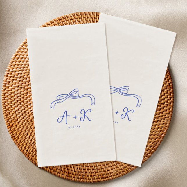 Hand Drawn French Blue Wedding Monogram Napkin (Creator Uploaded)