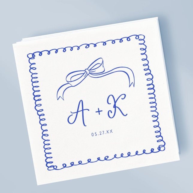 Hand Drawn French Blue Wedding Monogram Napkin (Creator Uploaded)