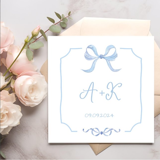 Hand Drawn French Blue Wedding Monogram Napkin (Creator Uploaded)