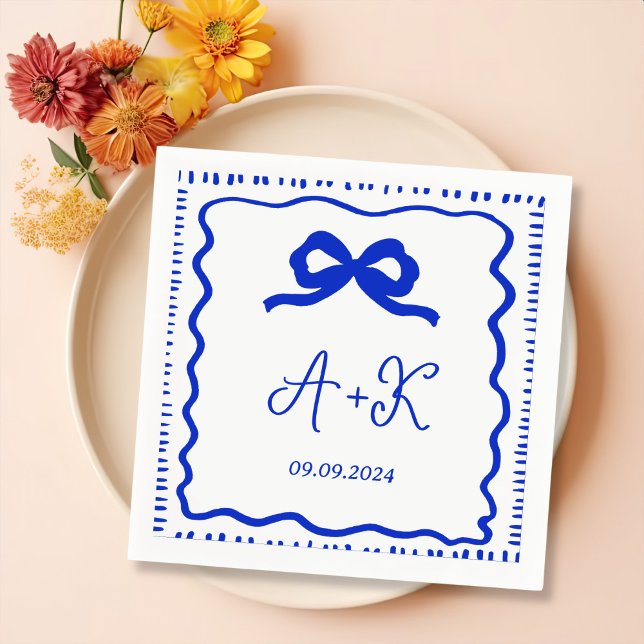 Hand Drawn French Blue Wedding Monogram Napkin (Creator Uploaded)