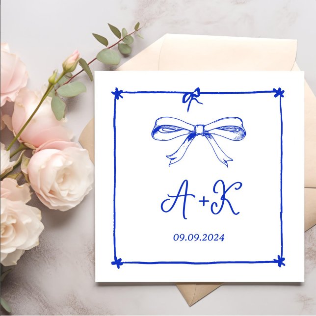 Hand Drawn French Blue Wedding Monogram Napkin (Creator Uploaded)