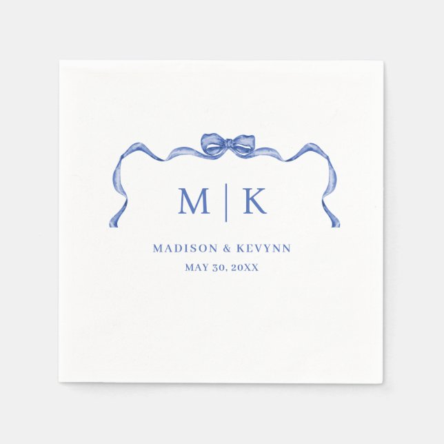 Hand Drawn French Blue  Wedding  Napkin (Front)