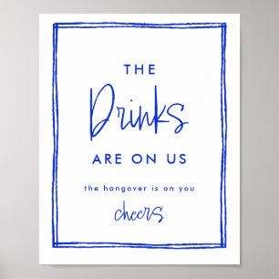 Hand Drawn French Blue Wedding Open Bar Sign