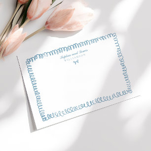 Hand Drawn French Blue Whimsical Couple Stationery Card