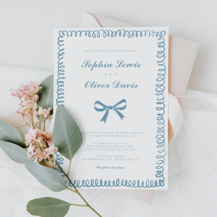 Hand Drawn French Blue Whimsical Wedding Invitation