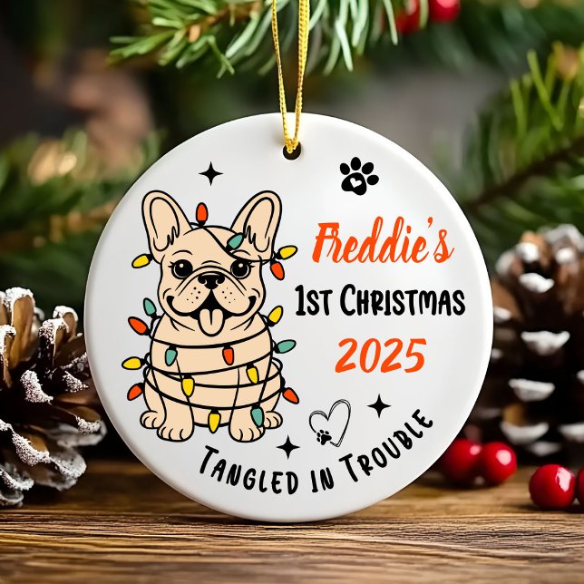 Hand Drawn French Bulldog Ceramic Christmas Ceramic Ornament (Hand drawn custom French Bulldog Ceramic Christmas Ornament)