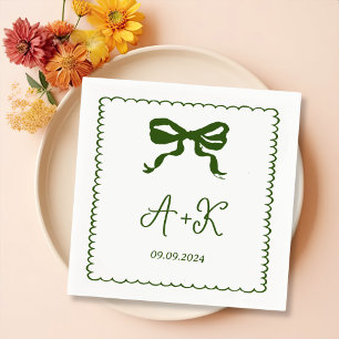Hand Drawn French Green Wedding Monogram Napkin