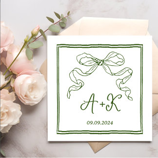 Hand Drawn French Green Wedding Monogram Napkin