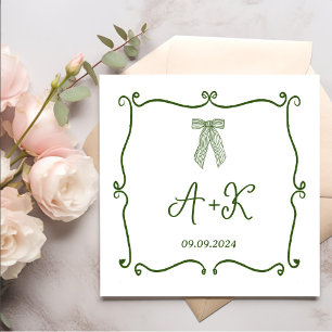 Hand Drawn French Green Wedding Monogram Napkin