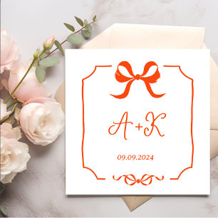 Hand Drawn French Orange Wedding Monogram Napkin