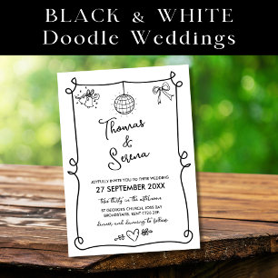 Hand Drawn French Whimsical Doodle Wedding Invitation