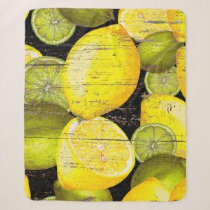 Hand drawn fresh lemon pattern on wood texture sherpa blanket
