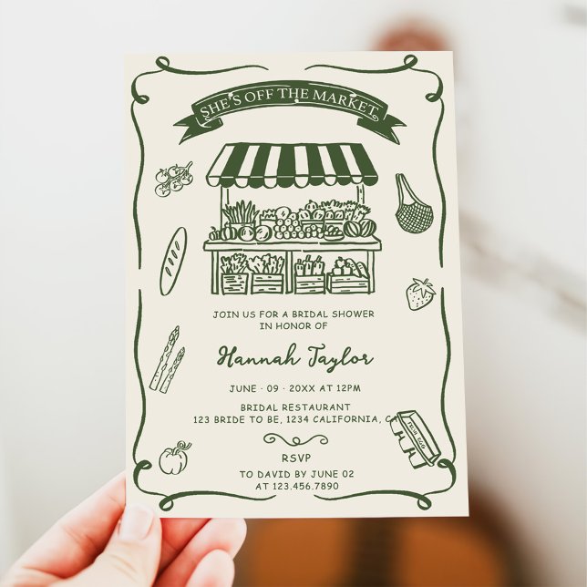 Hand Drawn Fresh Off the Market Bridal Shower Invitation (Creator Uploaded)