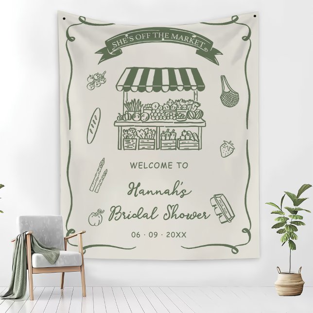Hand Drawn Fresh Off the Market Bridal Shower Tapestry (Creator Uploaded)