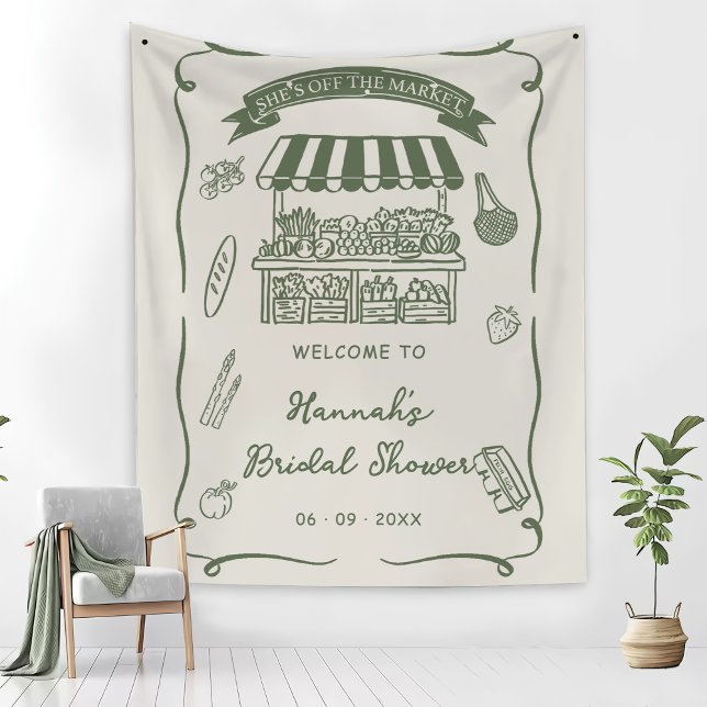 Hand Drawn Fresh Off the Market Bridal Shower Tapestry (Creator Uploaded)