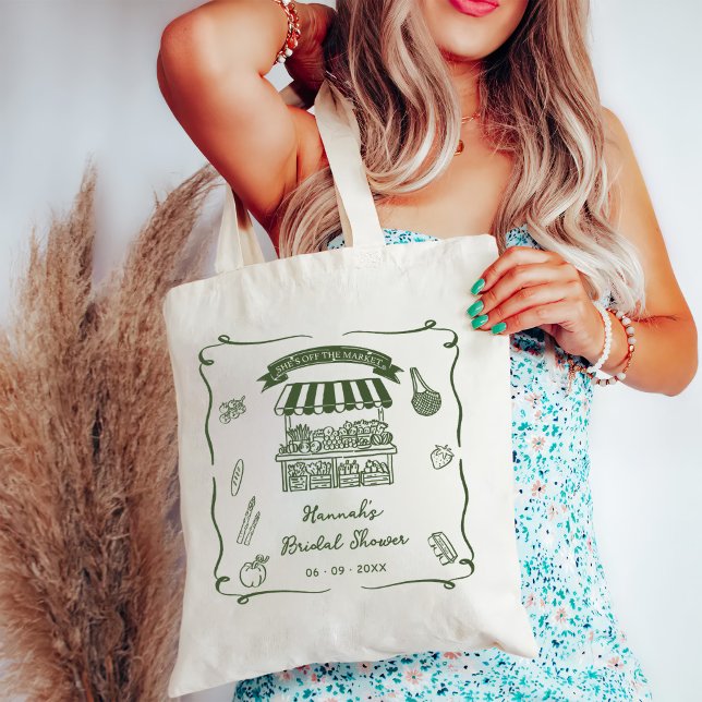 Hand Drawn Fresh Off the Market Bridal Shower Tote Bag (Creator Uploaded)