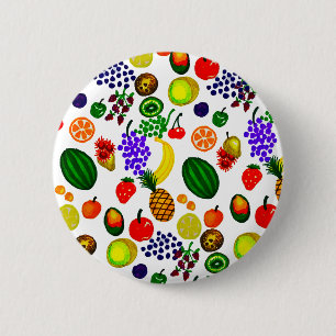 Hand Drawn Fruit Medley Pattern 6 Cm Round Badge