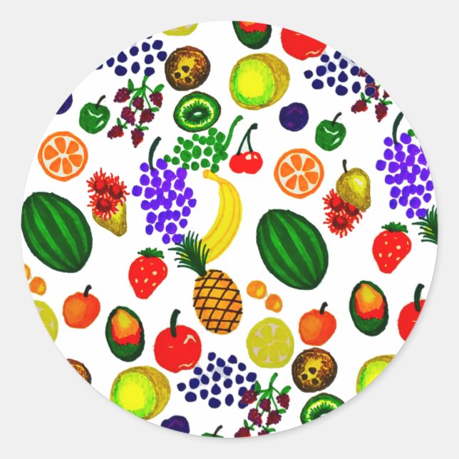 Hand Drawn Fruit Medley Pattern Classic Round Sticker (Front)