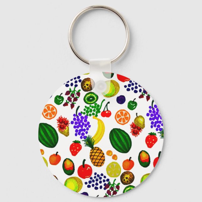 Hand Drawn Fruit Medley Pattern Key Ring (Front)