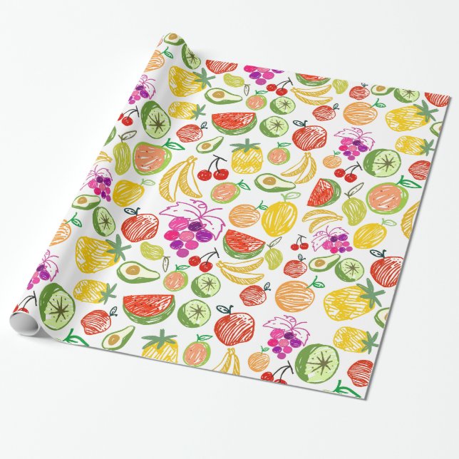 Hand Drawn Fruit Wrapping Paper (Unrolled)