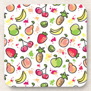 hand drawn fruits pattern coaster