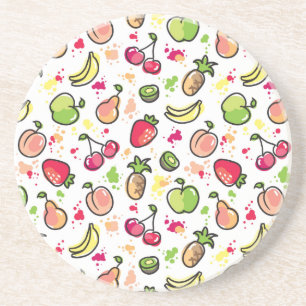 hand drawn fruits pattern coaster