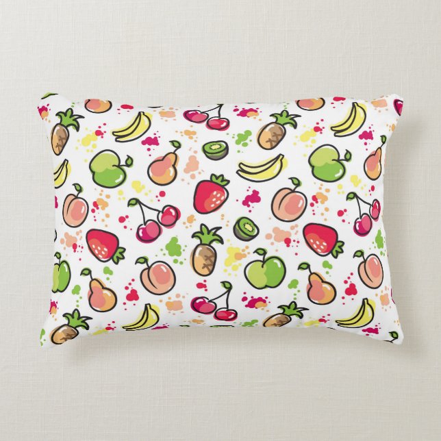 hand drawn fruits pattern decorative cushion (Front)
