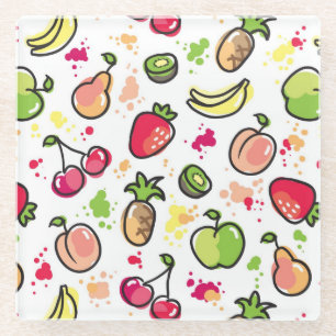 hand drawn fruits pattern glass coaster