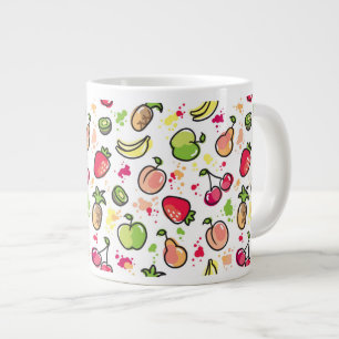 hand drawn fruits pattern large coffee mug