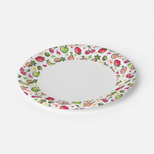 hand drawn fruits pattern paper plate