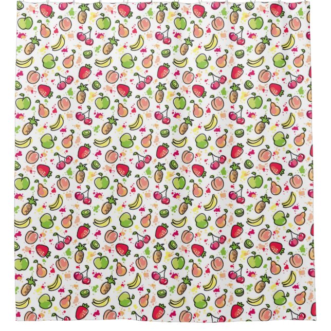 hand drawn fruits pattern shower curtain (Front)