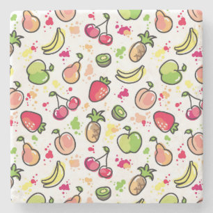 hand drawn fruits pattern stone coaster