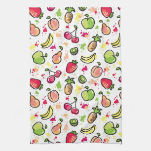 hand drawn fruits pattern tea towel