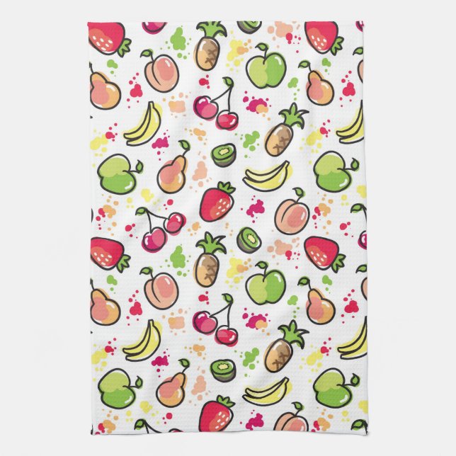hand drawn fruits pattern tea towel (Vertical)