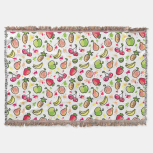 hand drawn fruits pattern throw blanket